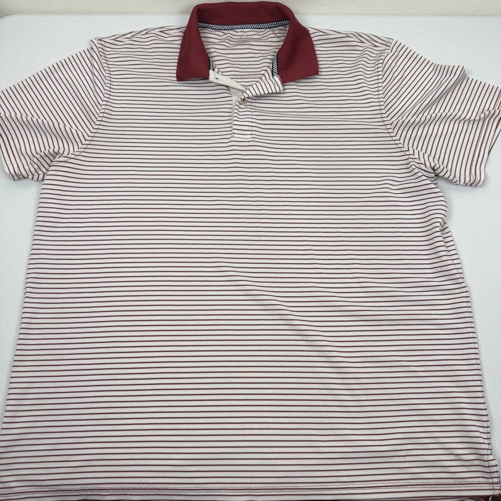 Southern Tide Mens XL Striped Short Sleeve Polo Shirt Maroon White Skipjack Logo - Picture 7 of 8